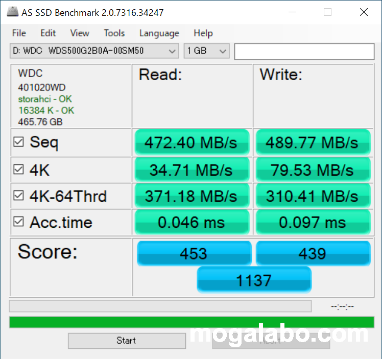 WDS500G2B0A 500GB (読み込み、書き込みテスト)