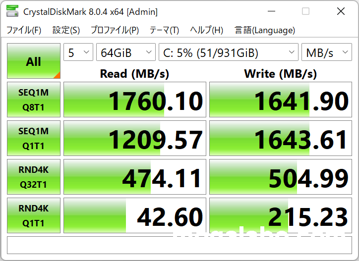 EXCERIA SSD-CK1.0N3/N 1TB (テストサイズ64GB)