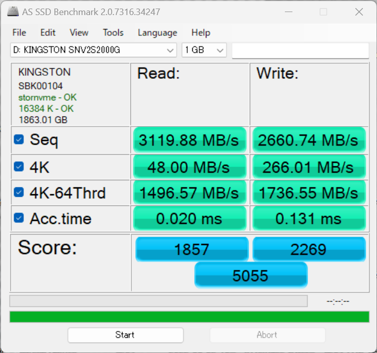 AS SSD Benchmark 2.0.7316.34247(Kingston SSD NV2 2TB)