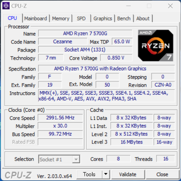 Ryzen 7 5700G(CPU-Z)