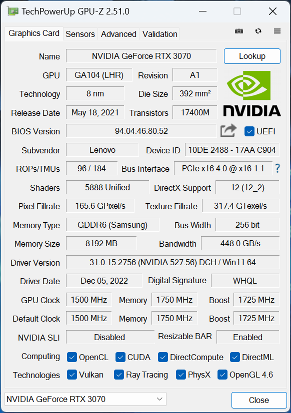 RTX 3070(GPU-Z)