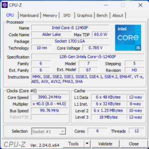 Core i5-12400F(CPU-Z)