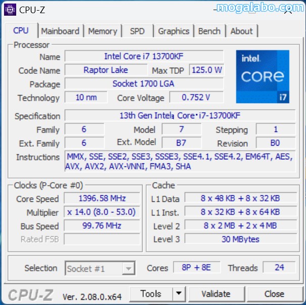CPUはインテル第13世代のCore i7-13700KFを搭載