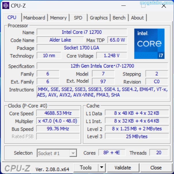 Core i7-12700のCPU-Z
