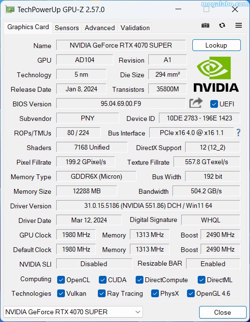 RTX4070super-GPU-Zの情報