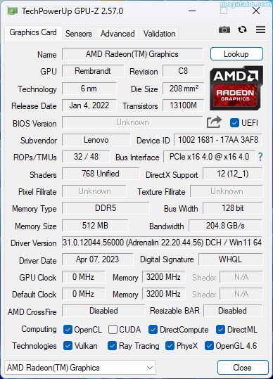 AMD Ryzen 7 6800Hにはグラフィックス性能が高い内蔵GPUのRadeon Graphicsが搭載