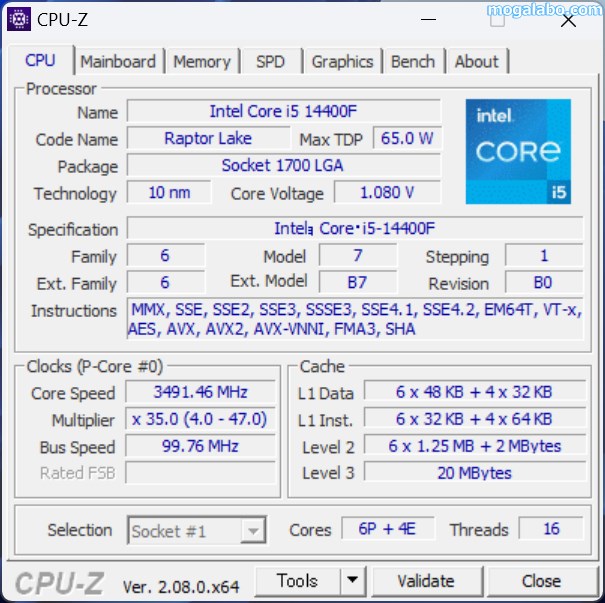 Core i5-14400のCPU-Z